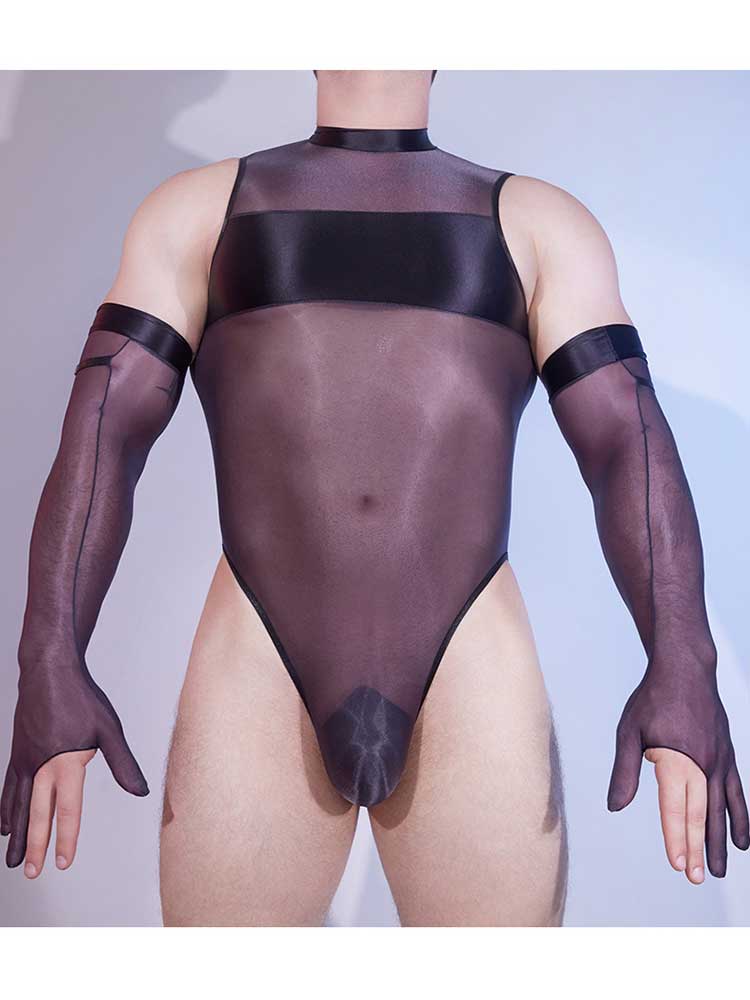 Men's Sexy Luminous Finish Silky Sheer Bodysuit