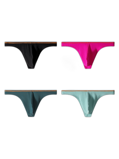 4 Pack Men's Low-Rise Solid Thongs with Reinforced Edging