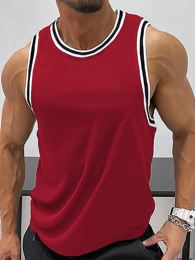 Men's Solid Color Crew Neck Sports Fitness Vest
