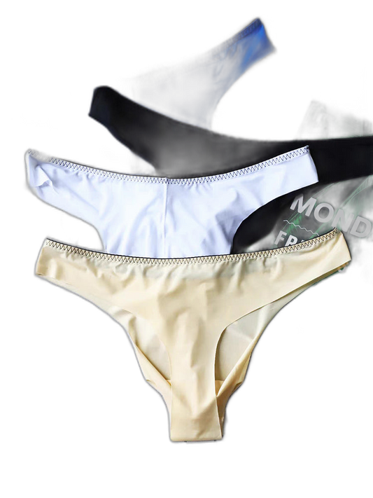 4 Pack Men's Seamless Ice Silk Sports Sexy Solid Color Thong & Strings