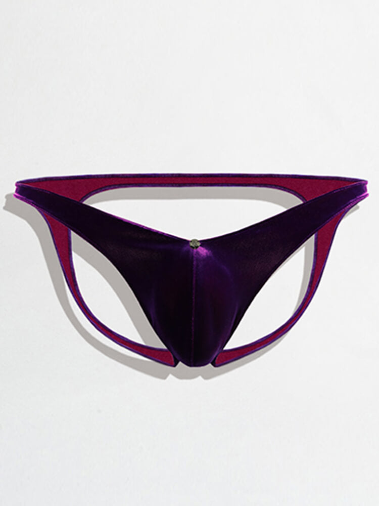 Men's Sexy Velvet Purple Deep V Stretch Thong