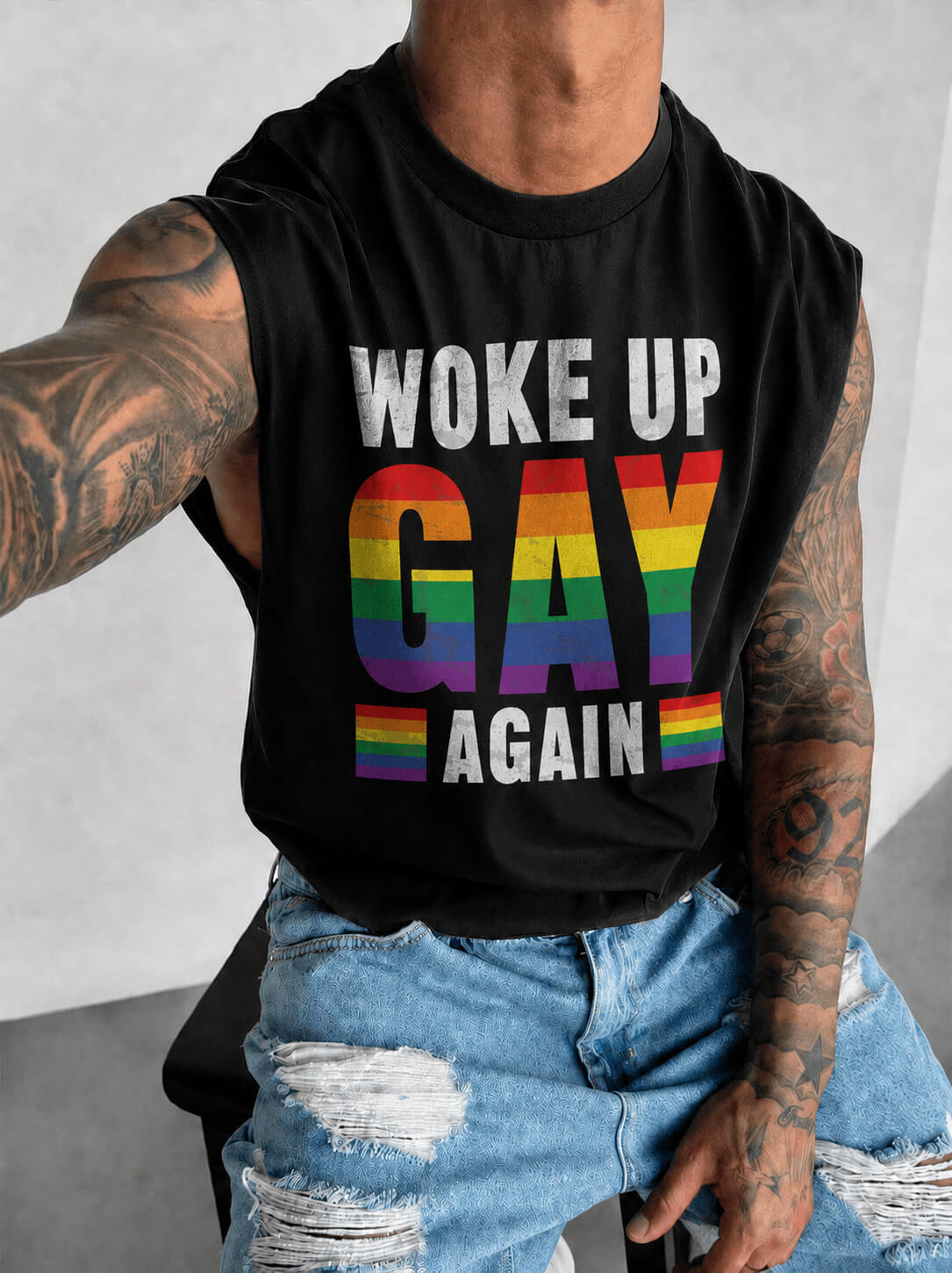 Men's Woke Up Gay Again Print Wide Shoulder Vest