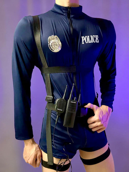 Sexy Male Police Uniform Cosplay Tight Bodysuit Set