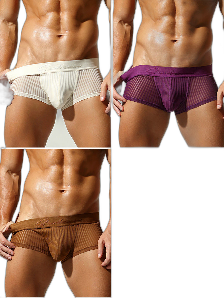 3 Pack Men's Striped Mesh Trunks with Comfort Pouch