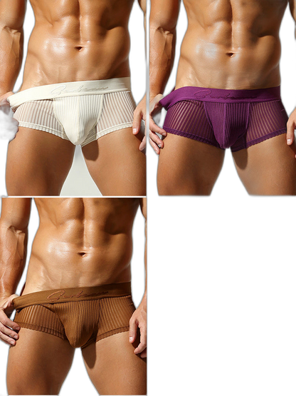 3 Pack Men's Striped Mesh Trunks with Comfort Pouch