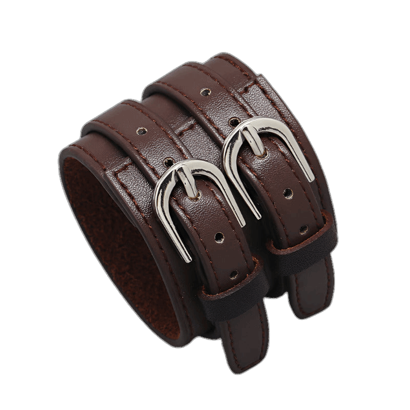 Adjustable Leather Dual-Buckle Bracelet
