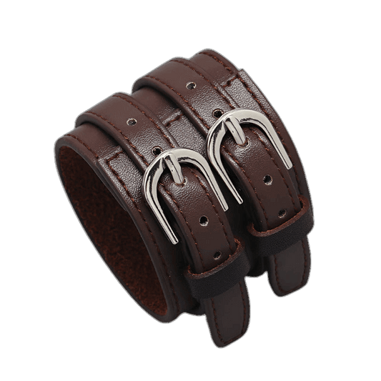 Adjustable Leather Dual-Buckle Bracelet