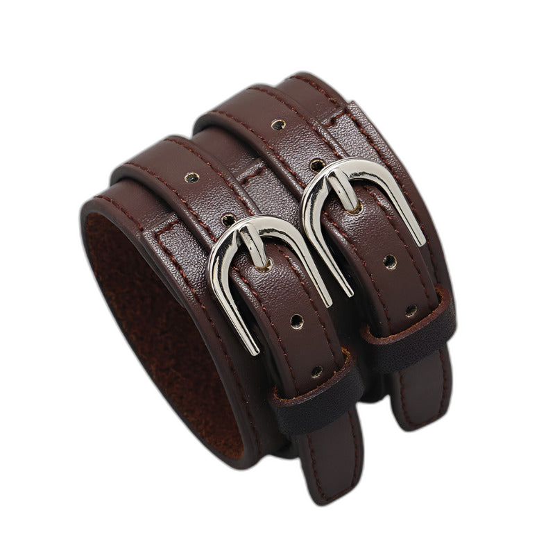Adjustable Leather Dual-Buckle Bracelet