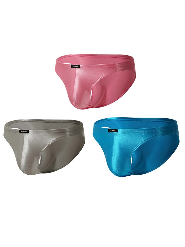 Men's Glossy Solid Color Satin Sexy Briefs