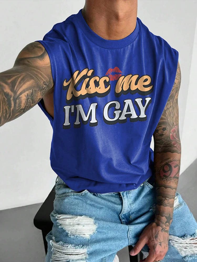 Men's Kiss Me I'm Gay Print Wide Shoulder Vest