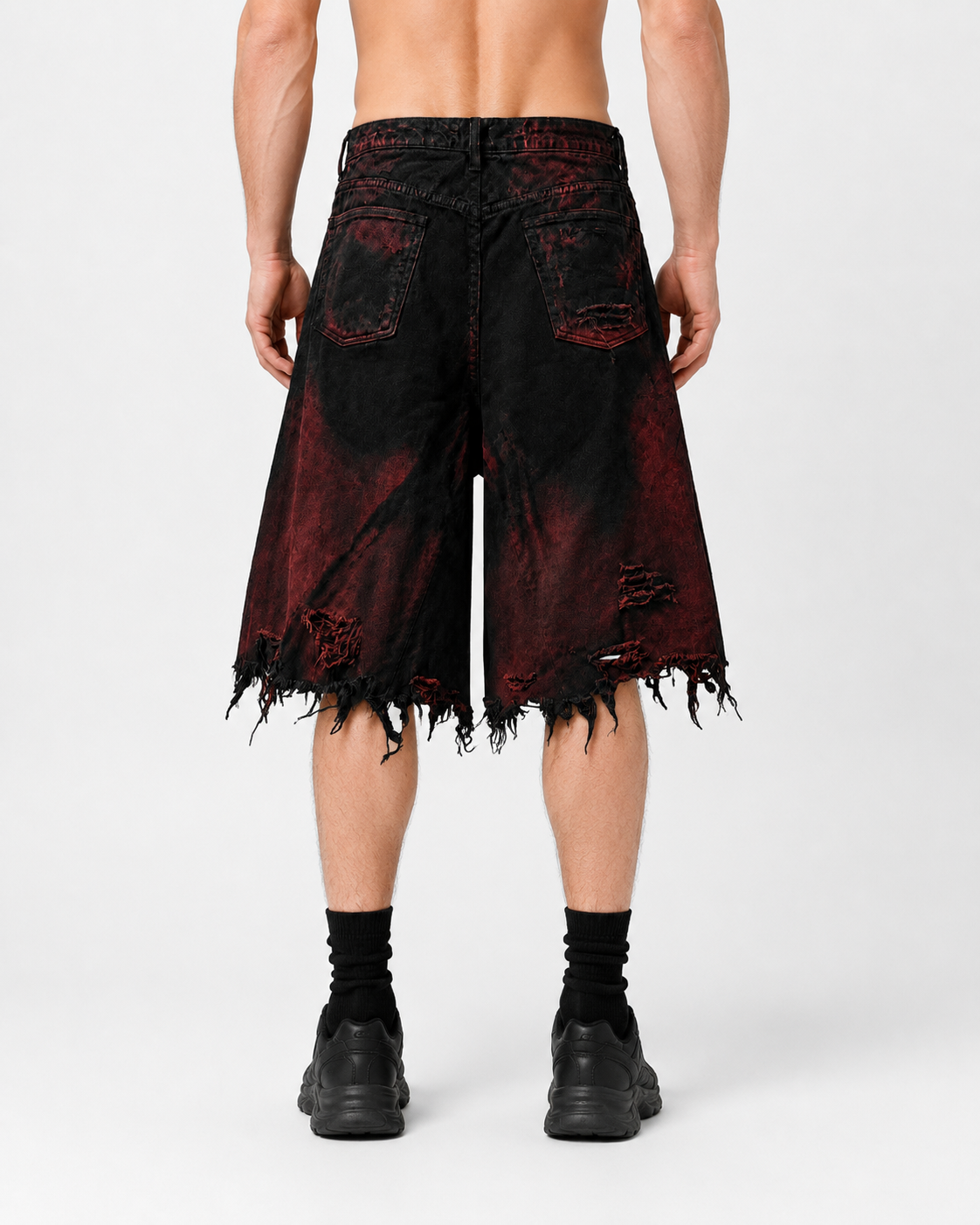 KIIKIO Red Washed Distressed Denim Shorts