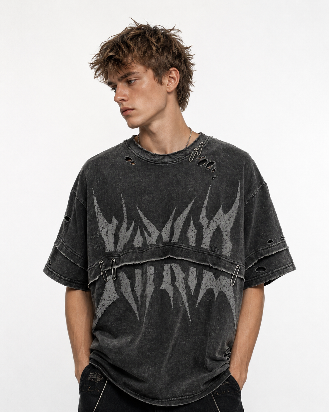 KIIKIO American-Style Distressed High-Street T-Shirt