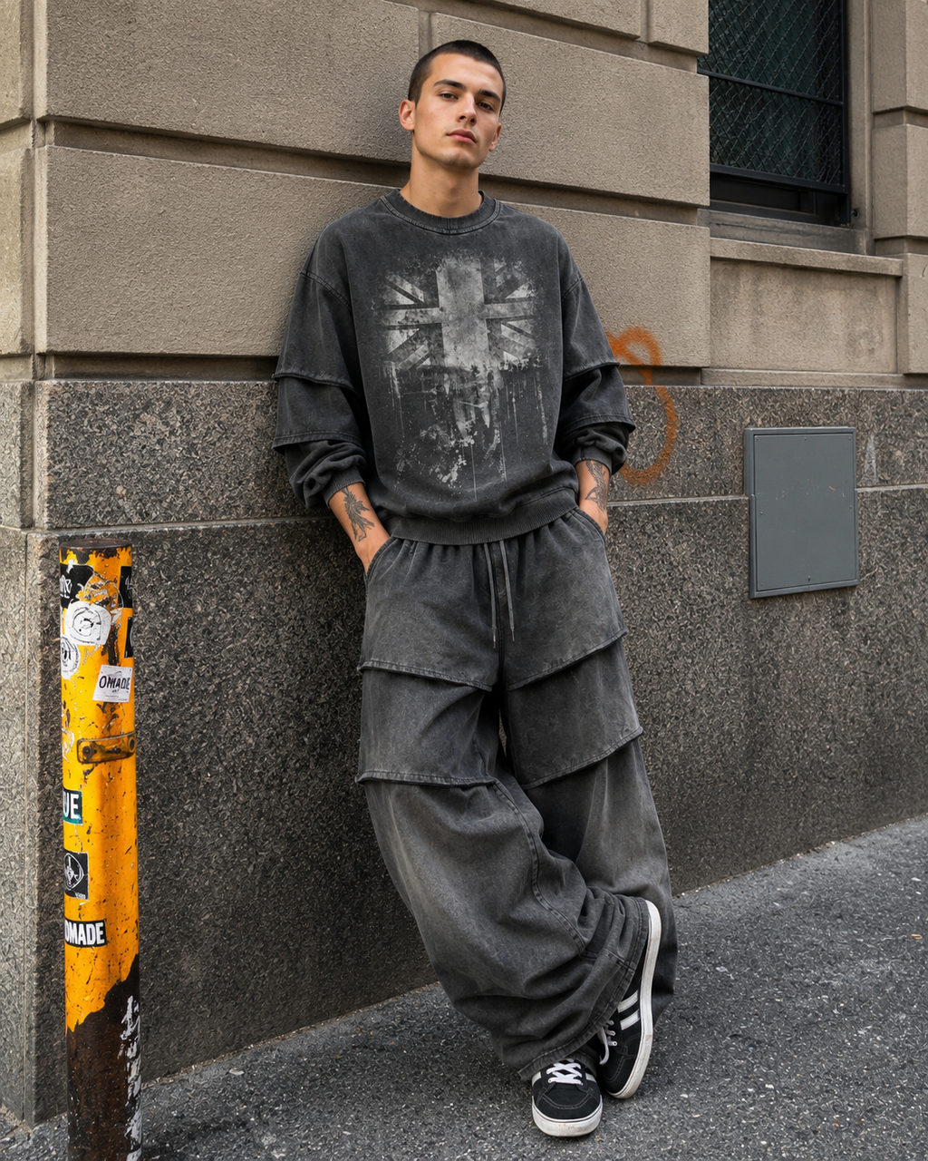 KIIKIO Layered Washed Wide-Leg Sweatpants