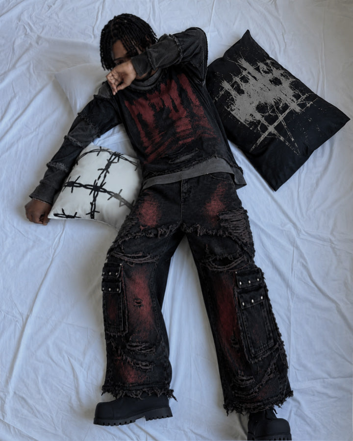 KIIKIO Two-Tone Raw Edge Patchwork Layered Long Sleeve Tee