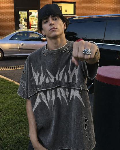 KIIKIO American-Style Distressed High-Street T-Shirt