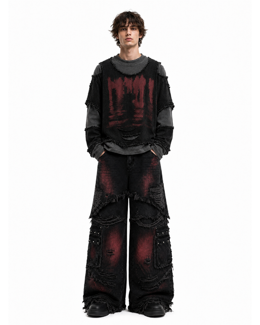 KIIKIO Two-Tone Raw Edge Patchwork Layered Long Sleeve Tee