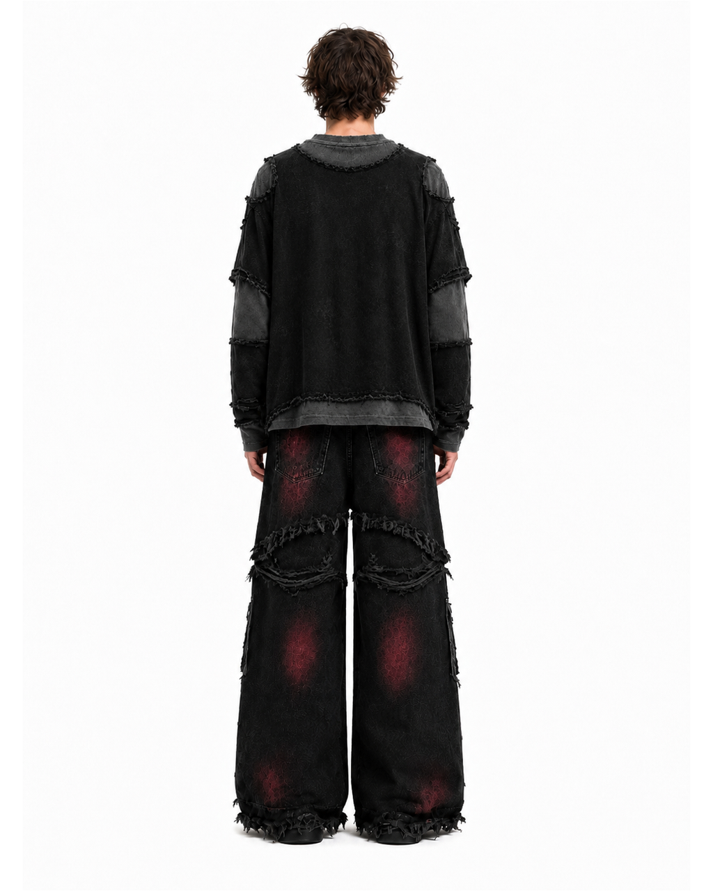KIIKIO Two-Tone Raw Edge Patchwork Layered Long Sleeve Tee