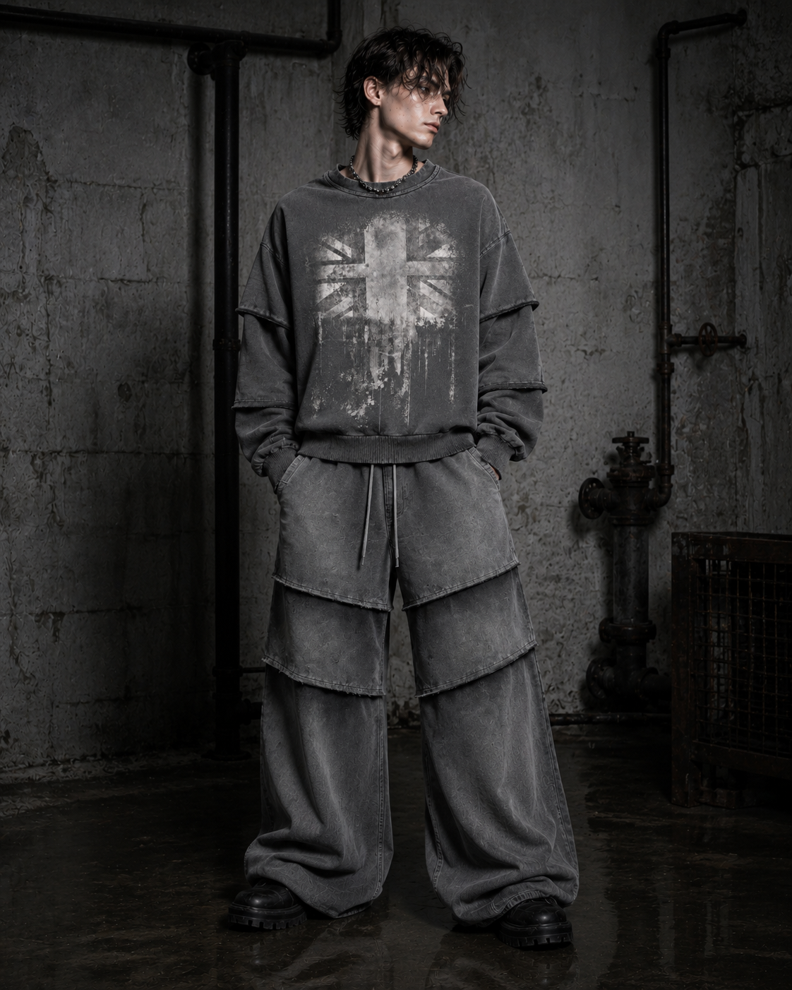 KIIKIO Layered Washed Wide-Leg Sweatpants