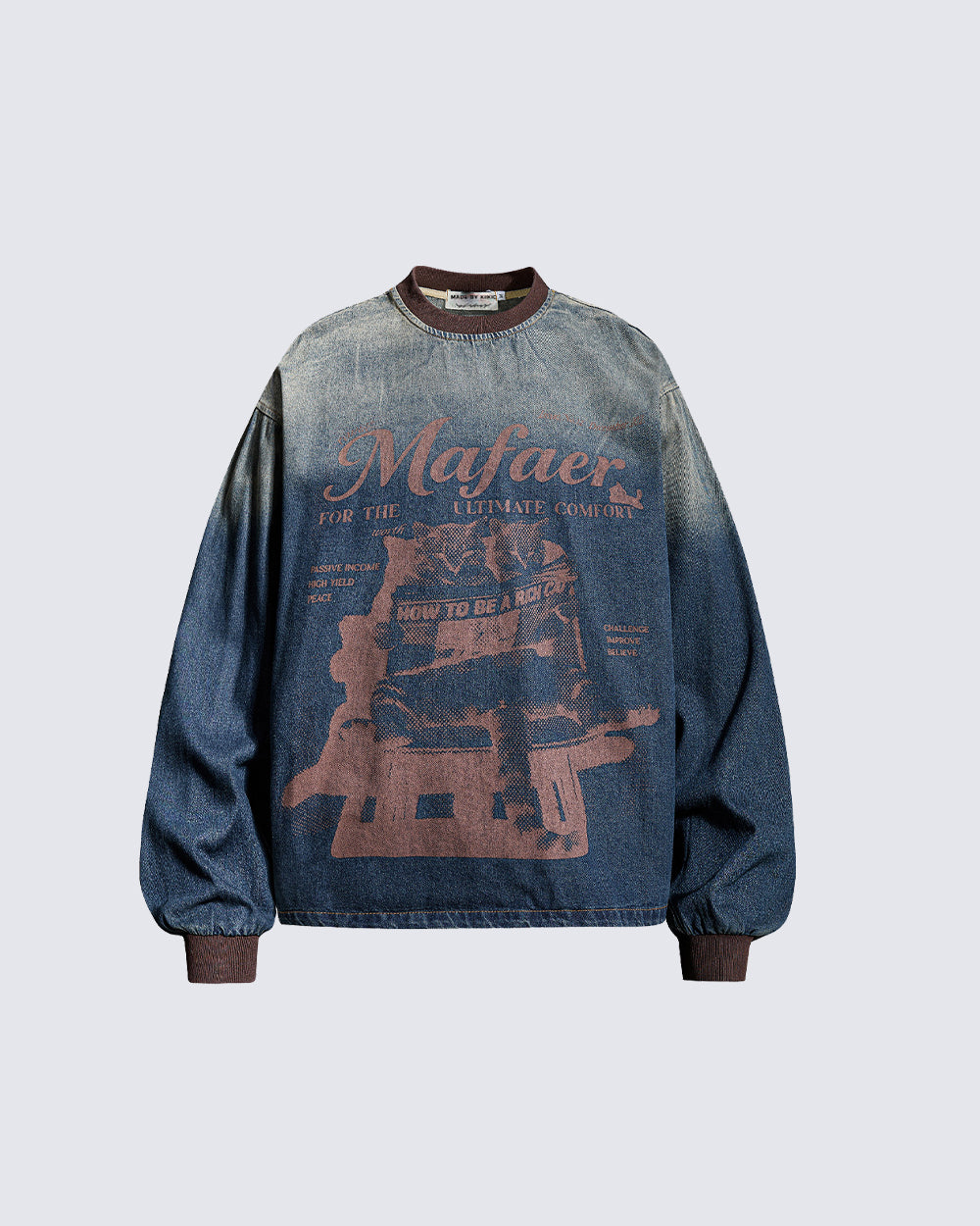KIIKIO American Vintage-Style Gradient Washed Sweatshirt