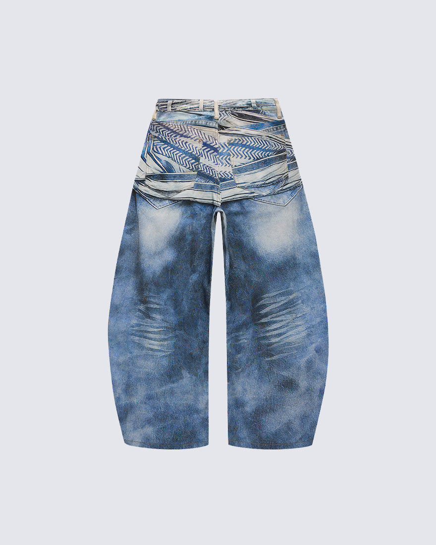 Studded Hand-Painted Cartoon Washed Men's Jeans