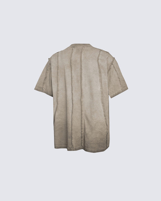 Vertical Raw Seam Washed Crew Neck T-shirt