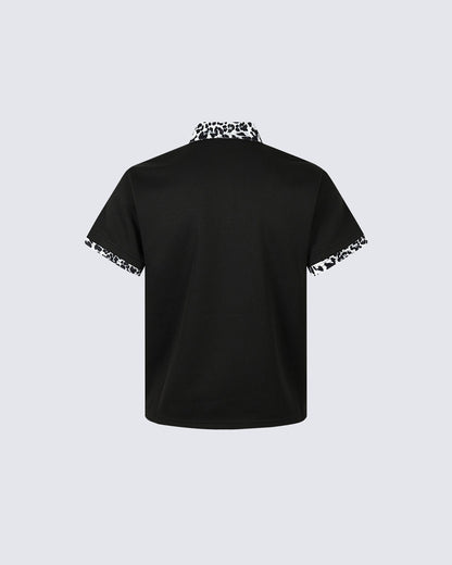 Graphic Print Leopard Collar Polo