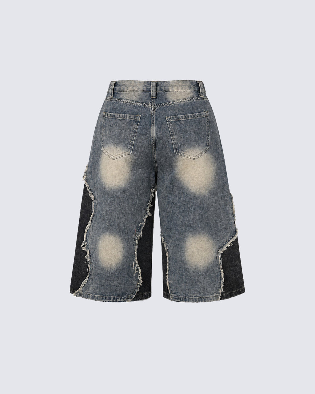 American-Style Distressed Washed Color-Blocked Ripped Capri Pants
