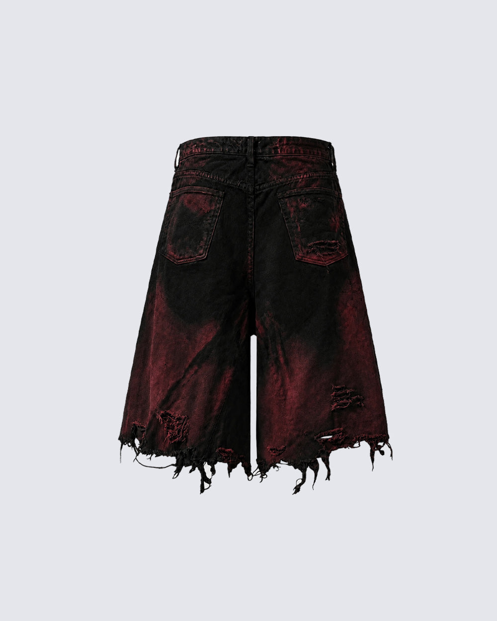 KIIKIO Red Washed Distressed Denim Shorts
