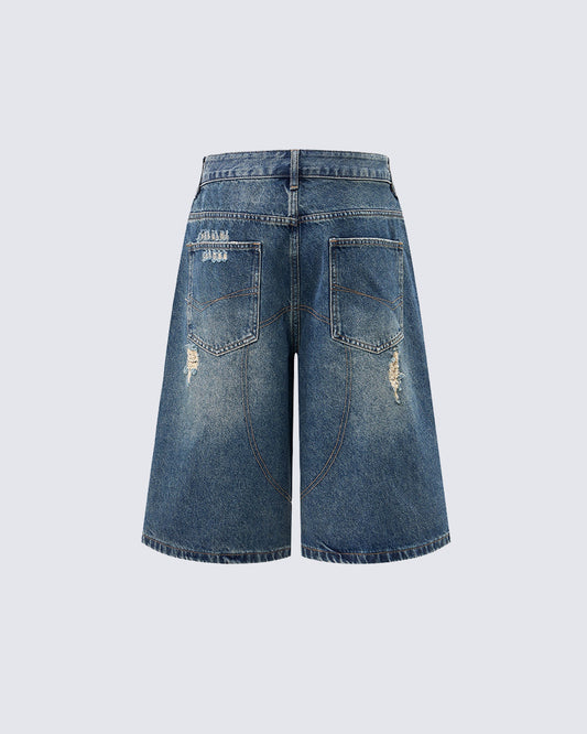 Distressed Patchwork Denim Shorts