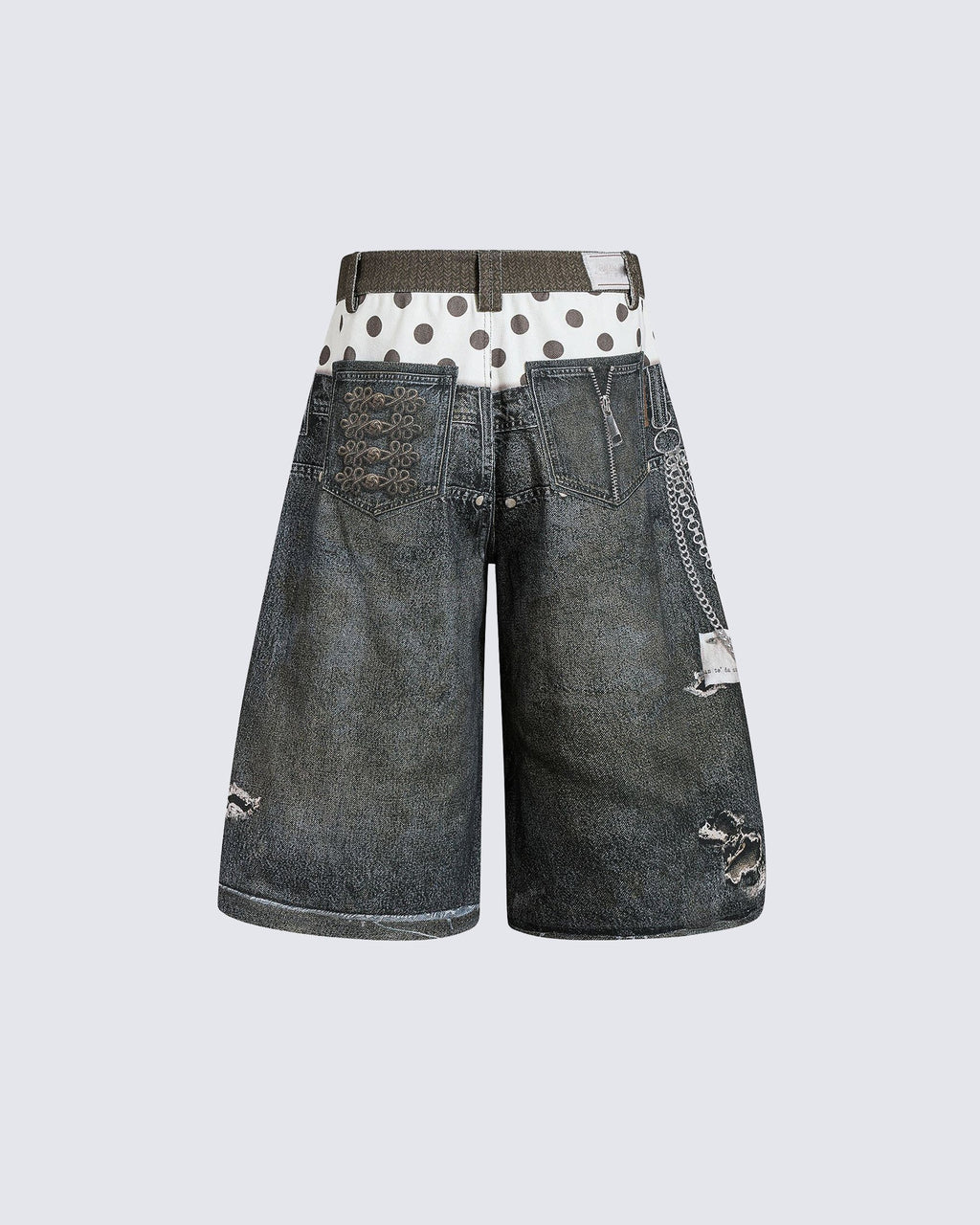 KIIKIO Retro Mixed Denim Polka Shorts