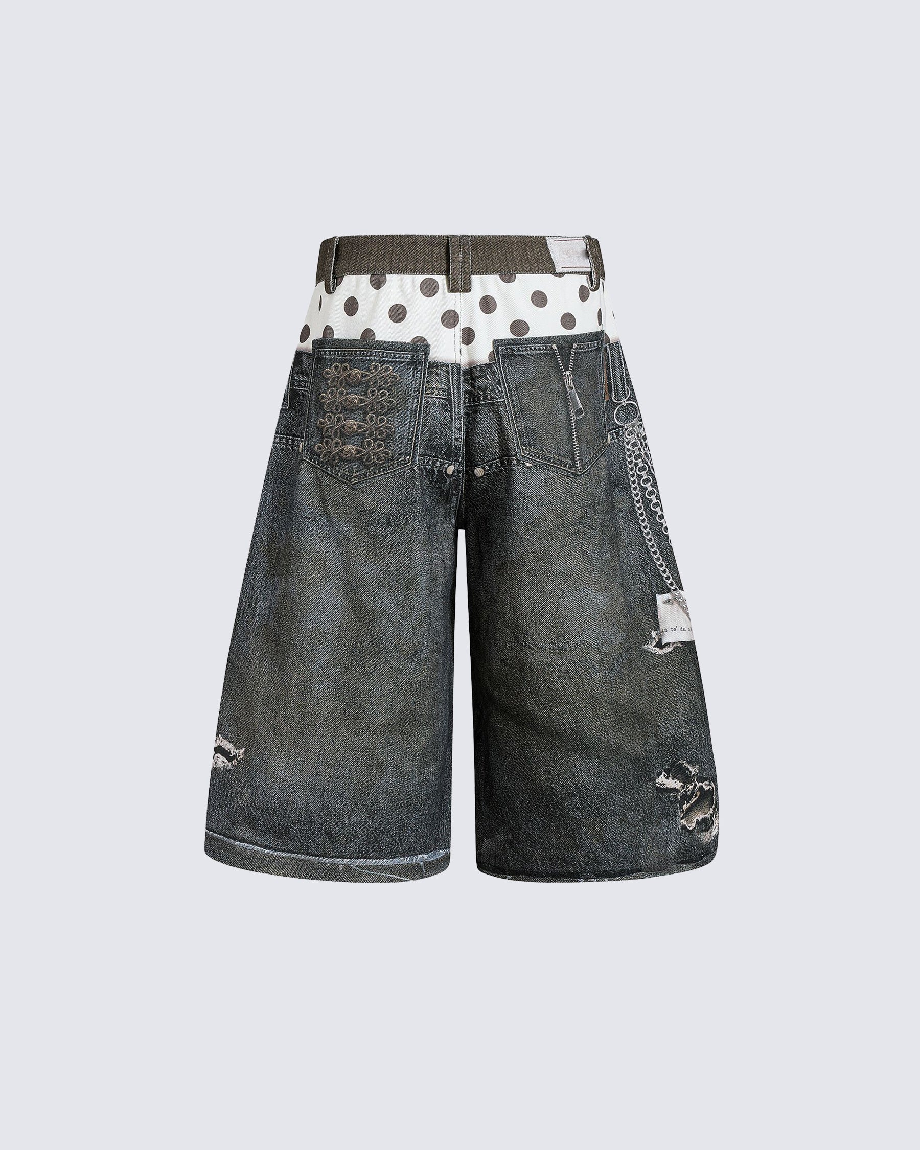 KIIKIO Retro Mixed Denim Polka Shorts