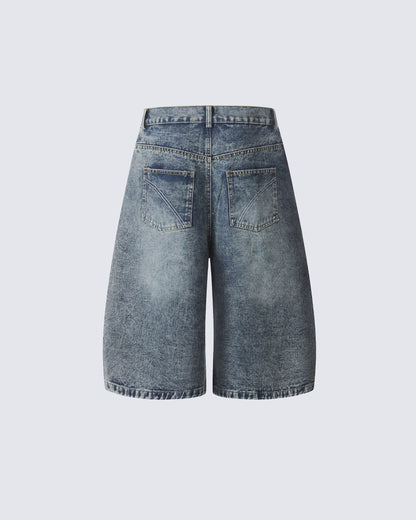 Retro Washed Studded Denim Capri Pants