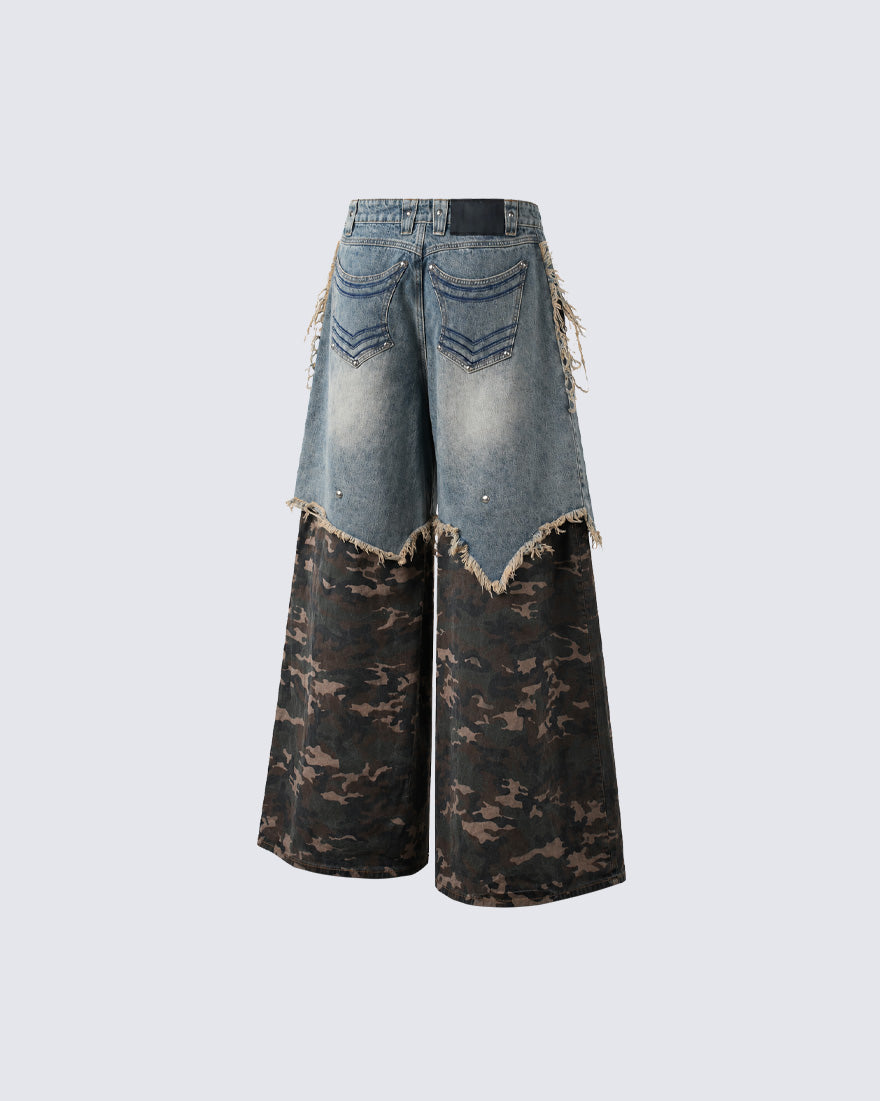 KIIKIO Vintage-Style Patchwork Raw-Edge Trousers