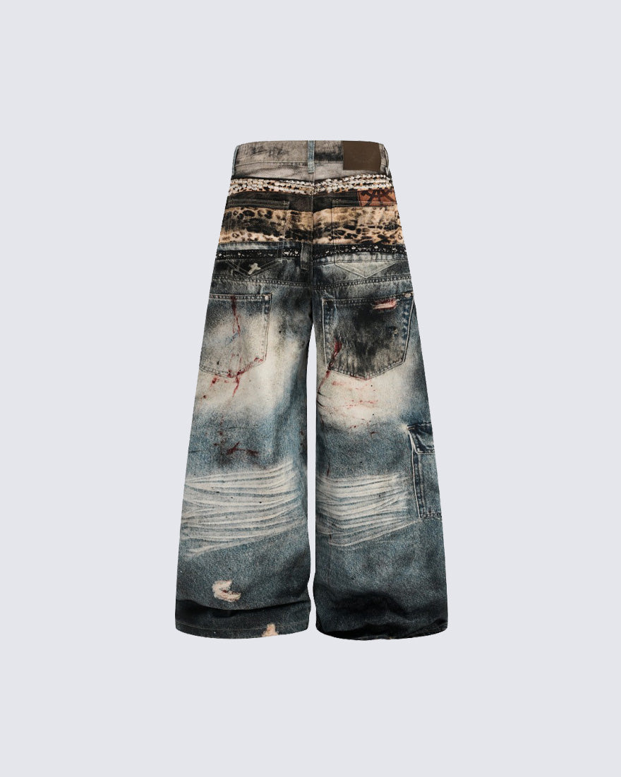 American High-Street Heavy-Duty Metal Chain Printed Pants