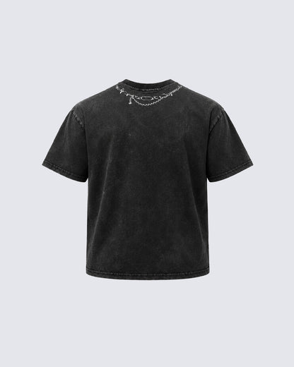 Distressed Graphic Chain Print T-shirt