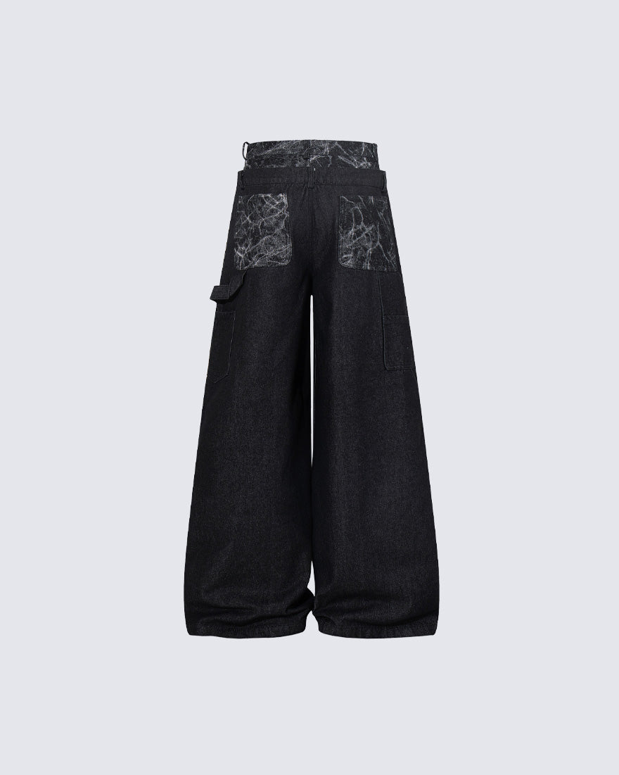 KIIKIO High-Street Retro Textured Wide-Leg Jeans