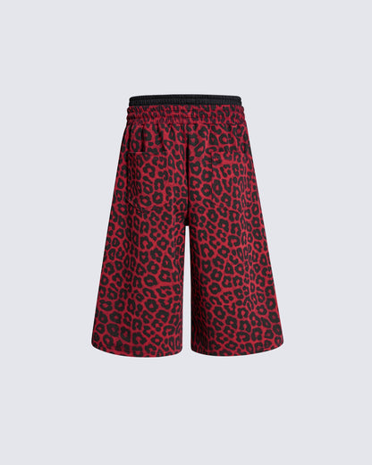 American High Street Style Leopard Print And Letter Print Capri Pants