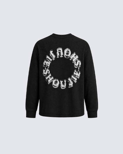 KIIKIO Vintage-Style Cross Print Long-Sleeve T-Shirt