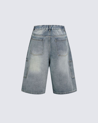 American Retro Wasteland Style Fringed Denim Shorts