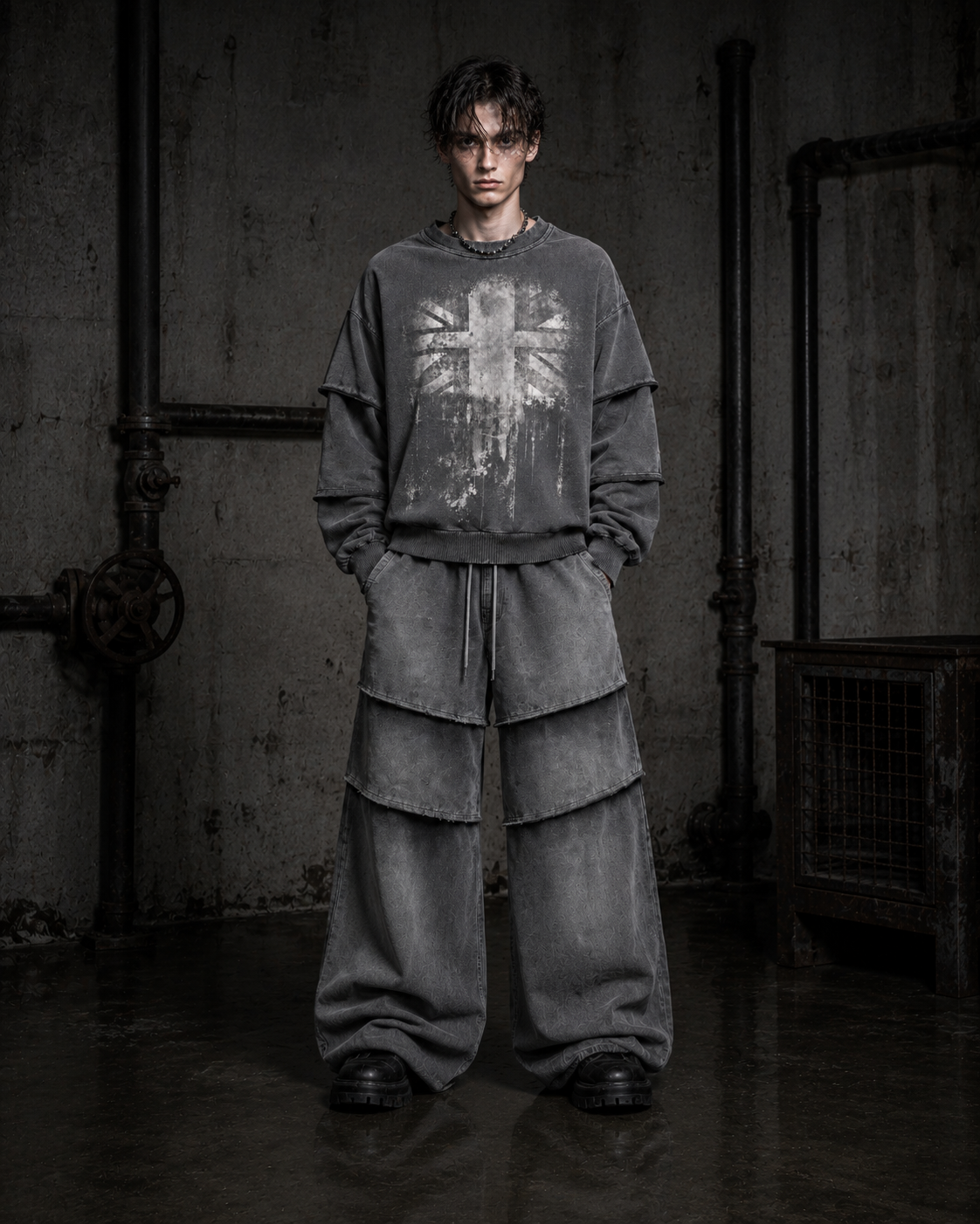 KIIKIO Layered Washed Wide-Leg Sweatpants