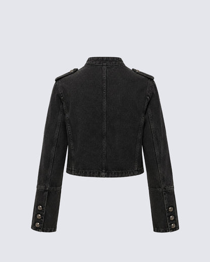 American-Style Metal Ribbed Button Retro Washed Jacket