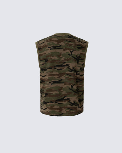 American Retro Wasteland Style Ripped Camouflage Vest