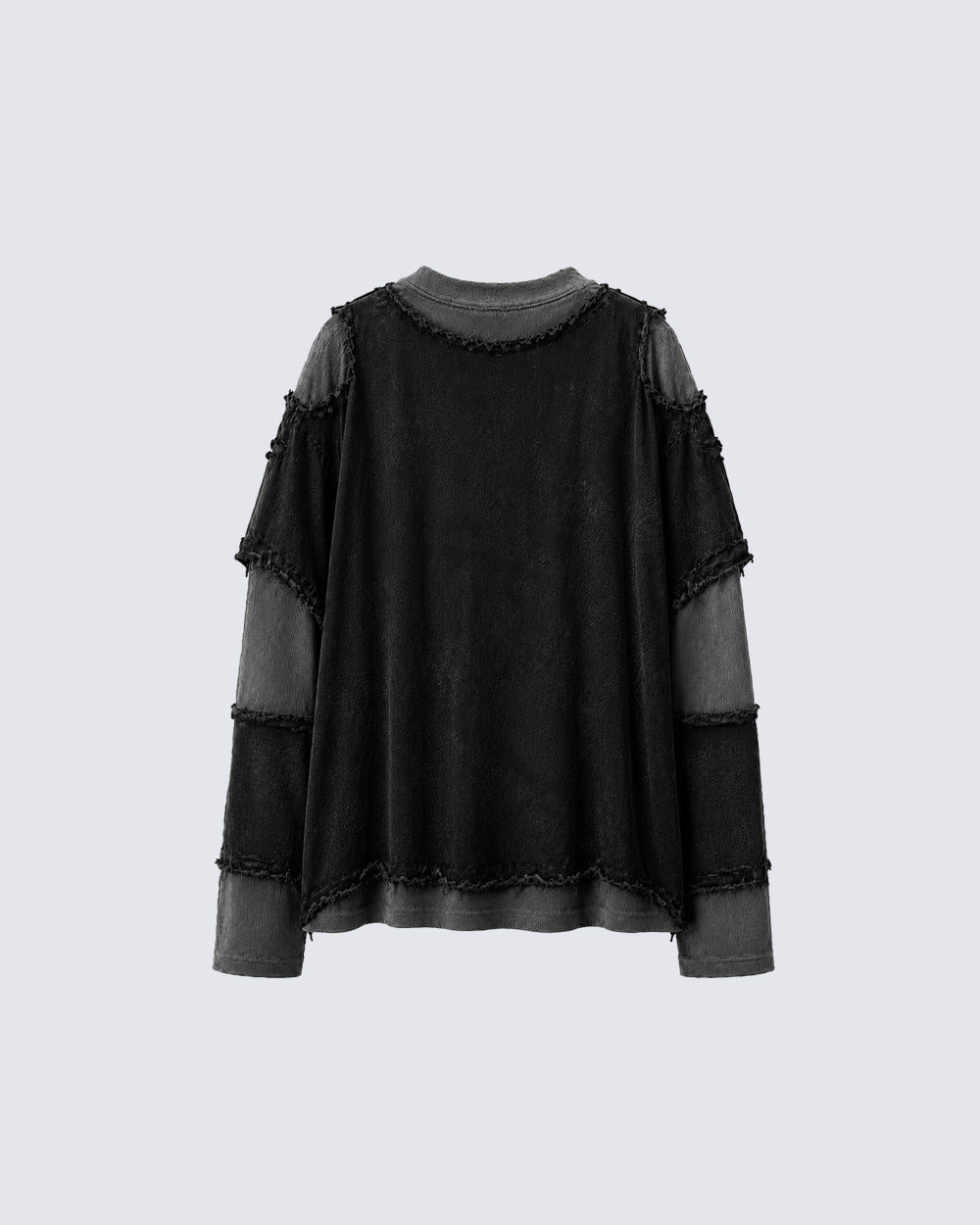KIIKIO Two-Tone Raw Edge Patchwork Layered Long Sleeve Tee