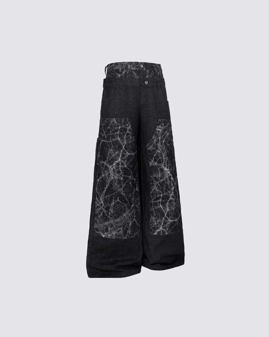 KIIKIO High-Street Retro Textured Wide-Leg Jeans