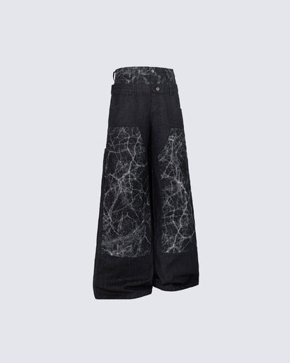KIIKIO High-Street Retro Textured Wide-Leg Jeans