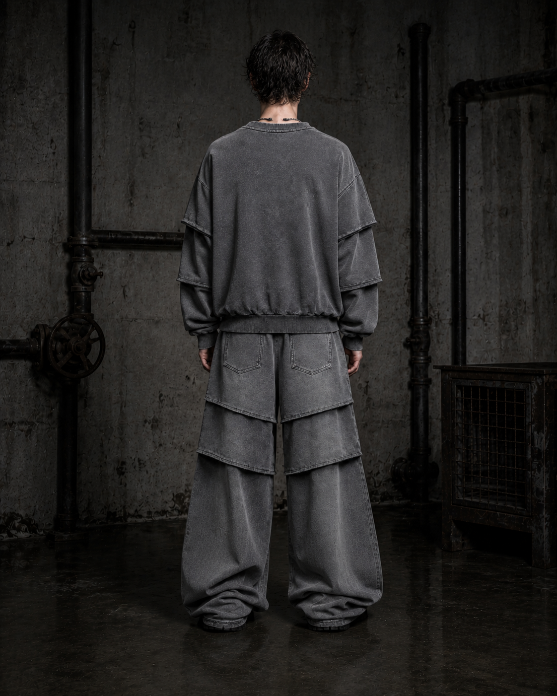 KIIKIO Washed Layered Sleeve Graphic Sweatshirt