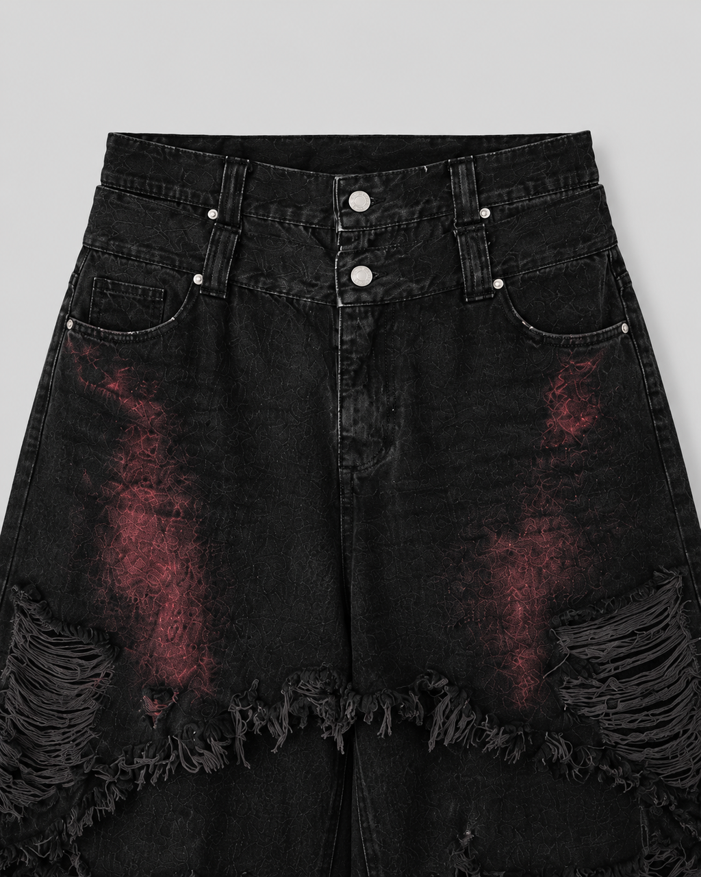 KIIKIO Gradient Red Frayed Cargo Wide Leg Denim Pants