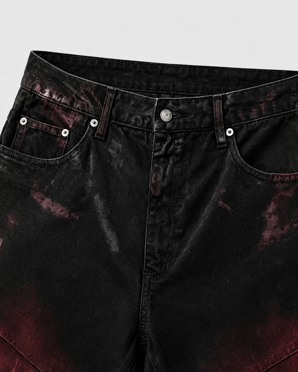 KIIKIO Red Washed Distressed Denim Shorts