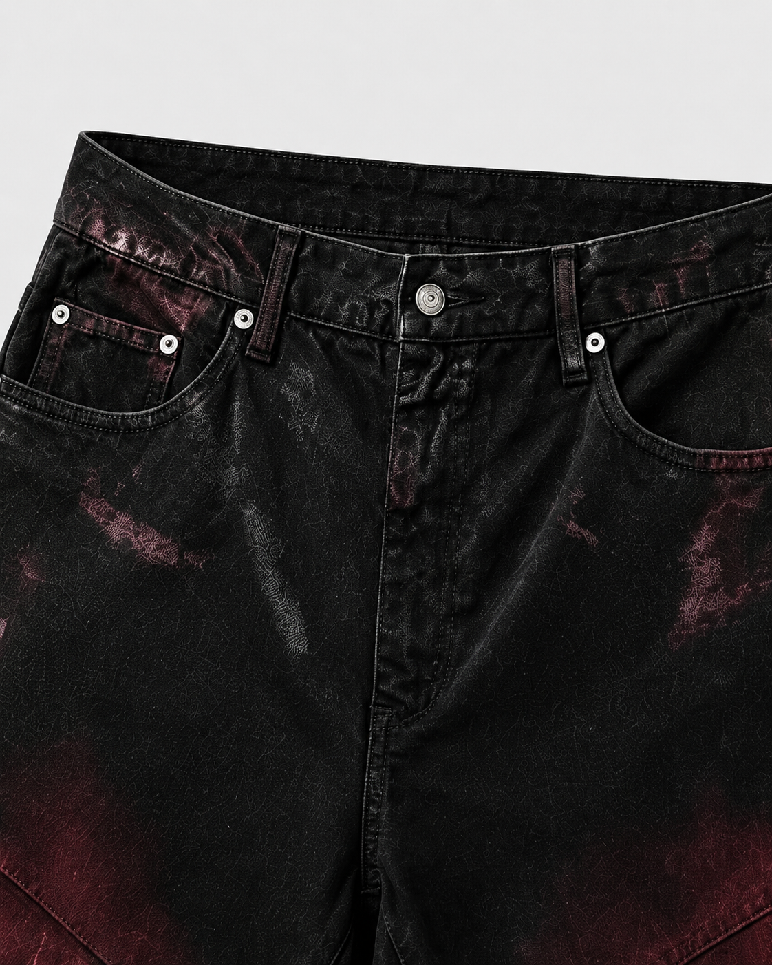 KIIKIO Red Washed Distressed Denim Shorts