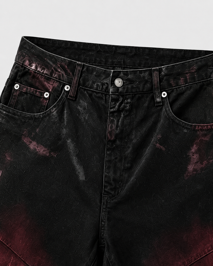 KIIKIO Red Washed Distressed Denim Shorts
